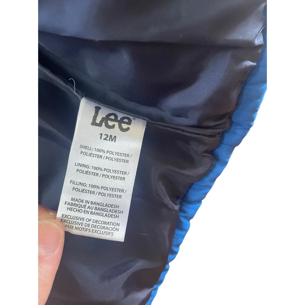 Lee Kids Blue Puffer Vest Tri-Color Stripe Full Zip Quilted Outerwear‎ 12M